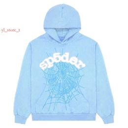 Mens Spider Hoodies Sweatshirts 2024 YENİ SKY MAVİ SP5der Hoodie Erkekler Tasarımcı Örümcek Kapüşonu Dünya Geniş 555555 Sweatshirt Baskı Kazak Hoody Light Mavi 9295