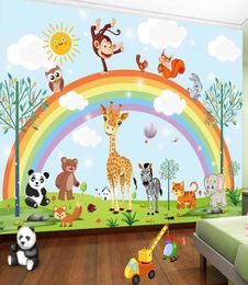 Dropship 3D Hand Painted Cartoon Rainbow Animal Kindergarten Baby Room Bedroom Wardrobe Wallpaper Wall Mural Sticker Home2334282