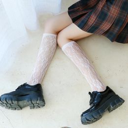 Streetwear Golf Sock Knee High Hollow Hosiery Flower Lolita Pile Sock Korean Fishnet Socks Mesh JK Stockings Women Long Socks