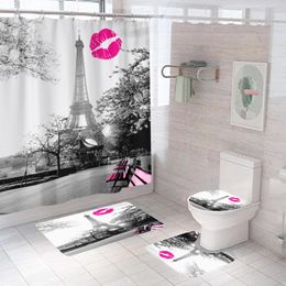 Shower Curtains Landscape Eiffel Tower Paris Printed Bathroom Curtain Set Waterproof Anti Slip Pedestal Rug Lid Toilet Cover Bath Mat