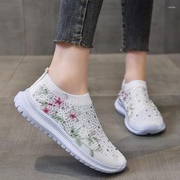 Casual Shoes For Women 2024 Slip-on Women's Vulcanize Fashion Printing Crystal Mesh Sneakers