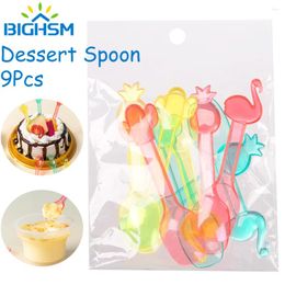 Coffee Scoops 9Pcs/bag Cute Cake Dessert Spoon Fork Jelly Ice Cream Candy Appetizer Clear Plastic Spoons Disposable Flatware Teaspoon