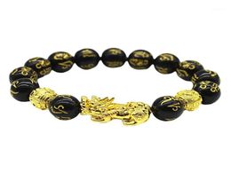 Buddha Beads Bracelet Men Women Unisex Chinese Feng Shui Pi Xiu Obsidian Wristband Gold Wealth And Good Luck Women Bracelets14828403