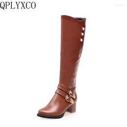 Boots QPLYXCO Super Small& Big Size 31-54 Autumn Winter Warm High Heels Shoes Woman Knee Long Quality L-1