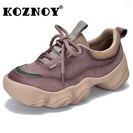 Casual Shoes Koznoy 5cm Cow Suede Natural Genuine Leather Heels Platform Autumn Vulcanize Pumps Pils Mules Chunky Sneaker Women Boots