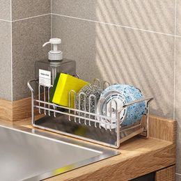 Kitchen Storage Rack Automatic Drainage Sink Sponge Drain Dish Cloth Finishing Holder Brush Soap Organiser Accessories