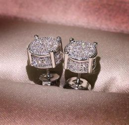 Hip Hop Men Women 925 Sterling Silver Stud Earrings White Zircon Roce Earrings 18k Gold Plated Jewellery Whole82255009224690