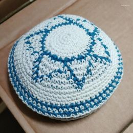 Berets Casual Jewish Adult Kippah Hat Elastic Embroidery White Yarmulke Flat Top Pray Warm Supplies