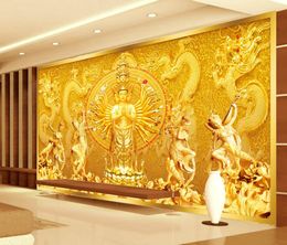 Gold Buddha Po wallpaper Custom 3D Wall Murals Avalokitesvara Wallpaper Bedroom Living room Office Art Room decor Home decorati3761503