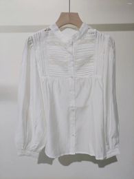 Women's Blouses 2024 Fashion Long-sleeved Sexy Casual White Stand-up Collar Hollow Hook-up Shirt 0308