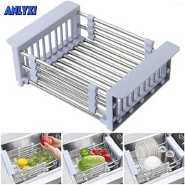 Kitchen Storage Expandable Dish Drying Rack Over Sink Stainless Steel Cutlery Basket Drainer With Adjustable Arms Organizer