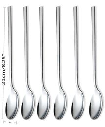 Eco-Friendly 6pcs Stainless Steel Dinner Spoons Long Handled spoon Coffee Milk Spoons Korean Round Soup Dessert Spoons1140290