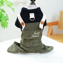 Dog Apparel Green Color Warm Four Legs Overalls For Autumn And Winter Est Corduroy Fabric Jumpsuits Pet Dogs