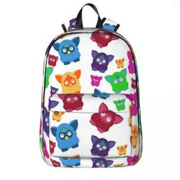 Backpack Furby 2000's Decades Design Pattern Backpacks Boys Girls Bookbag Students School Bags Cartoon Children Kids Rucksack Travel