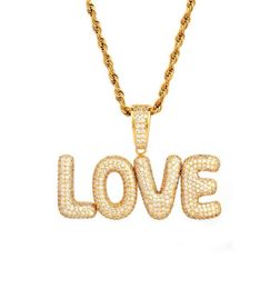 New Men039s Custom Name Small Bubble Letters Necklaces Pendant Ice Out Cubic Zircon Hip Hop Jewellery Rope Chain Two Color5577444