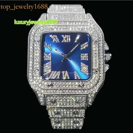 High Quality Hip Hop Jewelry Stainless Steel Blue Square Invisible Setting Iced Out Diamond Baguette VVS Moissanite Watchvs