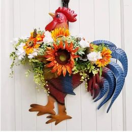 Decorative Flowers Sunflower Wreath Decoration Pendant Autumn Rural Farm Rooster Door Hanging Easter