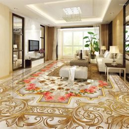 Wallpapers Wellyu Custom Floor Painting European Marble Tile Mosaic Relief 3D Flooring Stickers Papel De Parede Mural Wallpaper