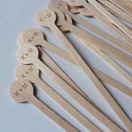 Party Decoration 50 Natural Wooden Drink Stirrers - Coffee Stirrer Beverage Bar Stick Wood Stirs Customised LOGO For Personalised Wedding