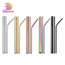 Drinking Straws DEOUNY 5Pcs Metal Reusable Stainless Steel Sets Suitable For Bubble Boba Tea With Case Bar Accessories