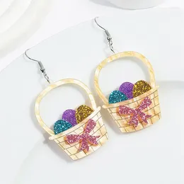 Dangle Earrings Easter Glitter Basket Egg Bow For Women Girls Lovely Acrylic Colorful Earring Party Jewelry Gifts