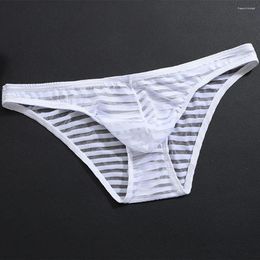 Underpants Men's Sexy Transparent Briefs Thong Mesh Thin Low Waist Underwear Summer Ice Silk