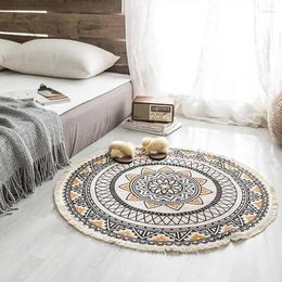 Carpets 90cm Nordic Style Rug Cotton Linen Tassel Floor Mat Round Print Carpet Anti Slip Doormat For Home El Room