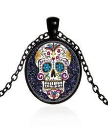Pendant Necklaces Mexican Sugar Skull Day Of The Dead Necklace Black Chain Skeleton Glass Jewellery Classic XL15265710288269267