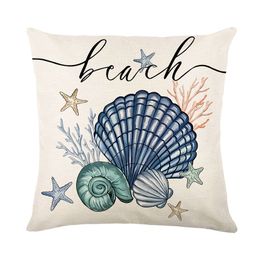 Vintage Ocean Beach Shell Throw Pillow Covers Wooden Coastal Sea Scallop Inspirational Quote Words Decorative Cotton Linen Cushion Cover Gift Decor Home Sofa Bed