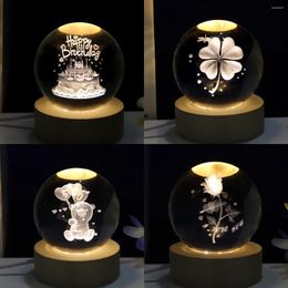 Decorative Figurines 4models 3D Crystal Ball Glass Laser Engraved Birthday Cake Bear Sphere Craft Ornament Globe For Brthday Valentines Gift