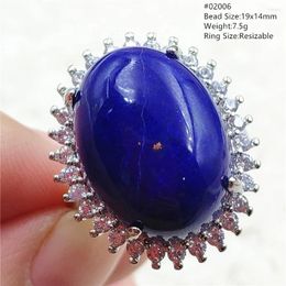 Cluster Rings Natural Blue Lapis Lazuli Oval Ring Woman Men Beads 925 Sterling Silver Crystal Adjustable