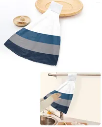 Towel Grey Blue Geometric Stripes Hand Towels Home Kitchen Bathroom Hanging Dishcloths Loops Quick Dry Soft Absorbent Custom