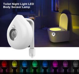 8 Colours Change LED Toilet Seat Night Light Smart Human Motion Sensor Activated Waterproof WC Lamp Lamp Battery Powered6989243