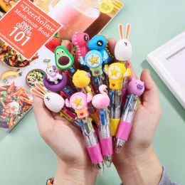 Pens 30Pcs/Lot Kawaii Mini FourColor Ballpoint Pen Cute Cartoon 4 Colour Retractable Rollerball Pen Student School Gift Stationery