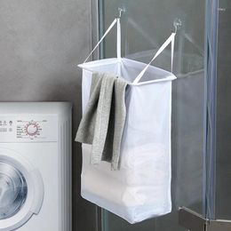 Laundry Bags Hanging Basket Net Bag With Sticker Wall-Mounted Dirty Clothes Storage Bathroom Organiser Mesh Hamper