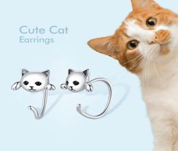 Stud Genuine 925 Sterling Silver Cute Cat Lovely Small Pick Design Earrings For Women Fine Jewelry Gift MakingStud3704193