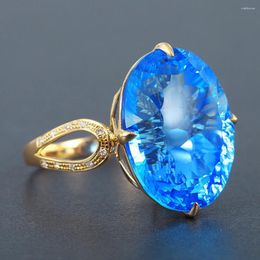 Cluster Rings Big 5 S Egg Shape Oval Blue Crystal Topaz Gemstones Diamonds For Women 18k Gold Filled Jewellery Bijoux Accessory Gifts