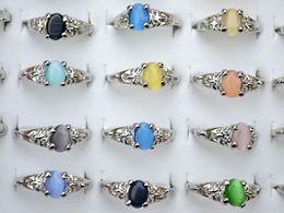 Colourful Natural Cat Eye Gemstone Stone Silver Tone Womens Rings R0029 New Jewelry 50pcslot7654459