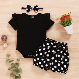 Clothing Sets 0-18Months Infants Baby Girl Set Black Short Sleeve Bodysuit Polka Dot Shorts Headband Born Summer Fashion 3Pcs