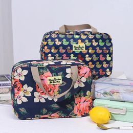 Storage Bags Practical Toiletry Organizer Portable Peony Rose Print Sturdy Handle Exquisite Cosmetic Bag Birthday Gift