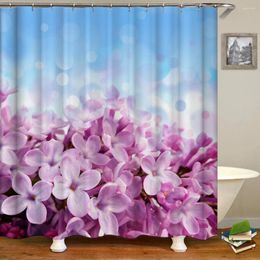 Shower Curtains 3d Print Fresh Flowers Pattern Bathroom Waterproof Fabric Decoration Purple Lavender Bath Screen