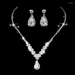 Necklace Earrings Set OL Teardrop Pendant Bridal Bride Wedding Engagement Party Dress Ornaments