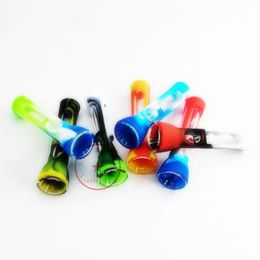 Colorful Silicone Skin Glass Pipes Tips Herb Tobacco Horn Cone Filter Bowl Portable Removable Handpipes Catcher Taster Bat One Hitter Preroll Cigarette Holder