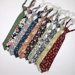 Bow Ties 7CM Fashion Lazy Zipper Neck For Men Girls Flower Printed Necktie Cotton Floral Cravat Wedding Party Daily Wear Accessories