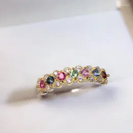 Cluster Rings 2024 Lovely Summer Korean Colorful Diamond For Women 925 Sterling Silver Jewelry Party Vacation Cute Gift Girl