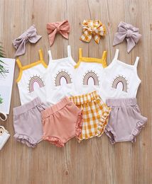 Baby Clothing Set Braces Rainbow RompersPants Outfits Summer Kids Boutique Clothes 02T Infant Girls 3 PC Suit stylish6653900