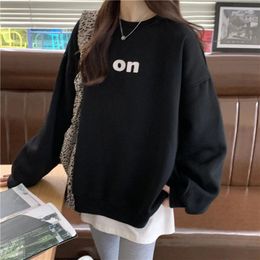 Women's Hoodies Spring Fashion Loose Sweatshirts Women Korean Letter Print Black White Pullover Tops Casual Simple Female