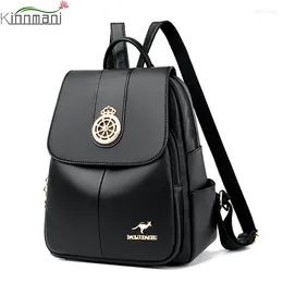 School Bags Large Capacity PU Leather Backpacks Women Bag Lock Female Luxury Designer Travel Bagpack Ladies Laptop