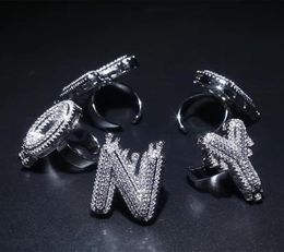 Hiphop Rapper Ring For Men New Fashion Hip Hop Gold Silver Bling CZ AZ Letter Ring Bling Cubic Zirconia Mens Ice Out Jewelry9228829