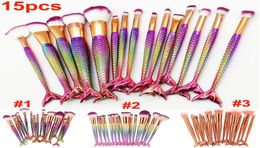 NEW 15pcs set Makeup Brushes Mermaid Brush 3D Colorful Professional Make Up Brushes Foundation Blush Cosmetic Brush kit Tool 8615160